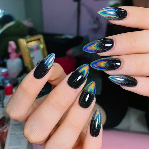 Gem State Girls on Instagram: “I have been obsessing on nails lately! I think these are next. What do you all think? Rainbow obsidian nails for the win ✨🔮💎 nails by…” Nail Fashion Trends, Rock Nails, Witch Nails, Witchy Nails, Goth Nails, Disney Nails, Holographic Nails, Dream Nails, Fancy Nails