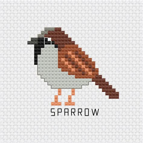 Birds Cross Stitch Patterns, Sparrow Cross Stitch, Bird Pixel Art, Cross Stitch Birds, Bird Cross Stitch Pattern, Bird Cross Stitch, Birds Embroidery Designs, Cross Stitch Pillow, Cute Bird