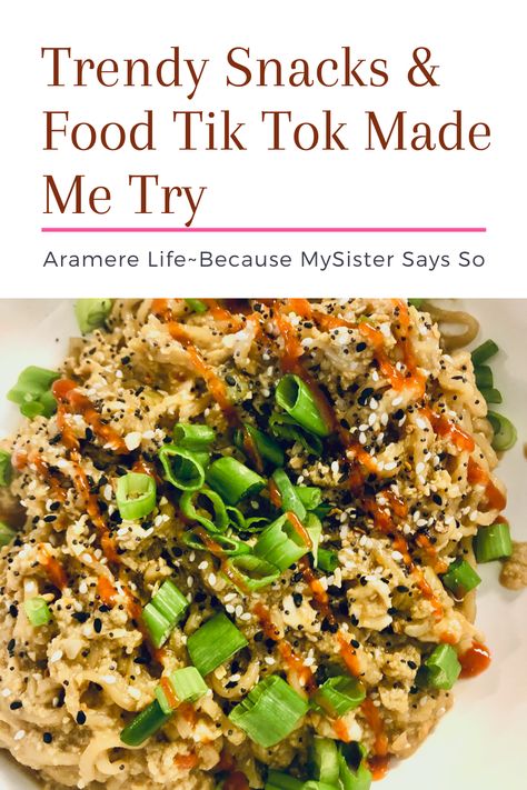 pin links to an article featuring trendy recipes that tik tok made me try Viral Tik Tok Ramen Recipe, Easy Tik Tok Dinner Recipes, Tik Tok Lunch Recipes, Trendy Food 2023, Tik Tok Snack Recipes, Best Tik Tok Recipes, Tik Tok Ramen Noodle Recipes, Ramen Recipes Tik Tok, Tik Tok Meal Ideas