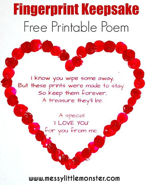 Heart Poem, Free Printable Valentines, Valentines Poems, Cadeau St Valentin, Fingerprint Heart, Craft For Toddlers, Heart Craft, February Crafts, Valentinstag Party