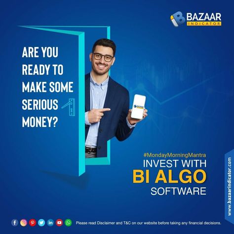 Are you ready to make some serious Money?? Invest with BI Algo Software! #Stockmarket #Algo #Traders #Trading #daytrading #StockIndicator #AlgoTrading #Stockbroker #Investment #Investor #Trading #finance #daytrader #profit #highreturns #success #BazaarIndicator #Surat Visit our website: https://www.bazaarindicator.com/ Follow and like: https://www.facebook.com/bazaarindicator.brand/ https://www.instagram.com/bazaarindicator/ https://www.linkedin.com/company/bazaar-indicator/ https://twitte Stock Market Instagram Post, Trading Social Media Post, Trading Post Ideas, Investment App, Morning Mantra, Stock Trading Strategies, Social Media Advertising Design, Trading Courses, Stock Broker