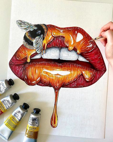 Dripping Lips Drawing, Lip Artwork Paintings, Fruit Lips Drawing, Drip Artwork, Colored Pencil Artwork Ideas, Lip Artwork, Sketch Instagram, Lip Drawing, Prismacolor Art