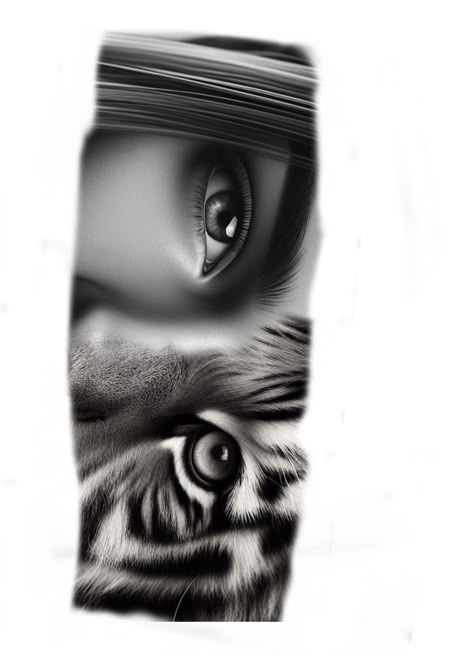 Tiger Eye And Human Eye Tattoo, Black And Grey Realism Tattoo Sleeve, Tiger Eyes Tattoo Design, Lion Eyes Tattoo, Tiger Eye Tattoo, Tiger Eyes Tattoo, Female Tiger, Lion Art Tattoo, Big Cat Tattoo