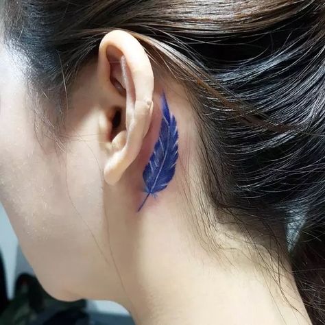 Feather Tattoo Behind Ear, Cardinal Tattoo, Behind Ear Tattoos, Tattoo Behind Ear, Ear Tattoos, Tattoo Board, Clever Tattoos, Best Tattoos For Women, Purple Feather