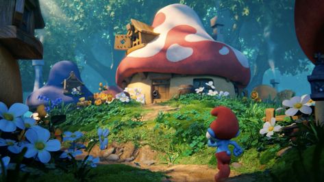 Smurf Village Background, Smurfs The Lost Village, Smurf House, The Lost Village, Village Background, Autumn Fire, Smurf Village, Lost Village, Animation Movies