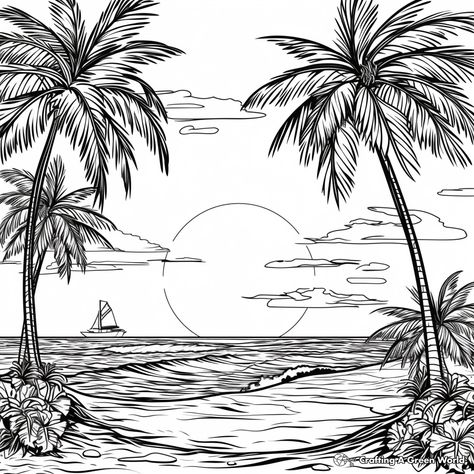 Hawaii Coloring Pages, Maui Hawaii Beaches, Beach Sketches, Kindergarten Coloring Pages, Hawaiian Sunset, Maui Beach, Butterfly Plants, Lion Images, Canvas Painting Diy