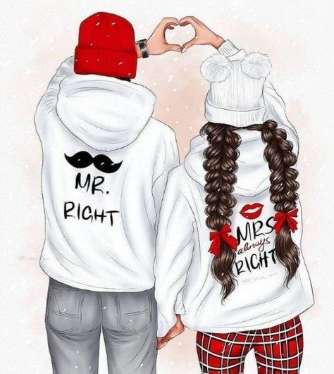 Mrs Always Right, Idee Cricut, Image Swag, Girly Drawings, Cartoons Love, Cute Couple Cartoon, Cute Love Cartoons