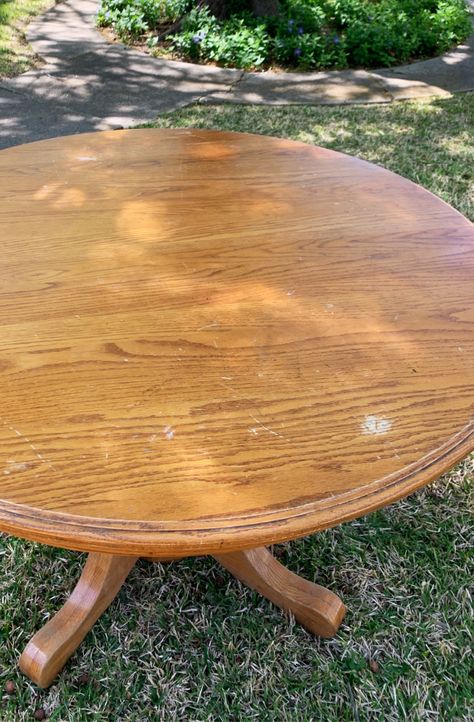 Round Coffee Table Makeover, Round Side Table Makeover, Thrift Store Makeover Ideas, Side Table Makeover, Coffee Table Height, Coffee Table Makeover, Thrift Store Makeover, Thistlewood Farms, Striped Chair