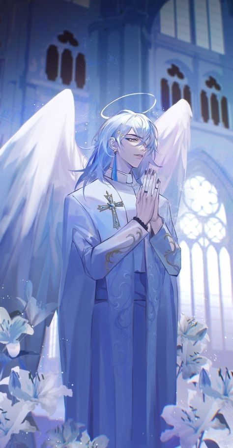 Male With Wings Art, Male Angels Art, Guardian Angel Character Design, Box Tenshi Fanart, Anime Angel Guy, Angel Anime Boy, Anime Angel Boy, Male Angel Oc, Angel Anime Art