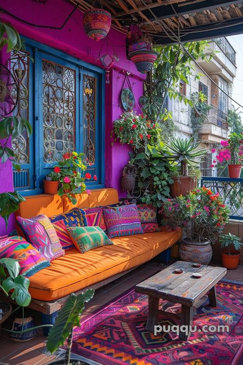 Boho Balcony Vibes: Your Guide to Creating a Cozy Outdoor Haven - Puqqu Bohemian Style Decor, Whimsical Furniture, Boho Style Bedroom, Mexican Home Decor, Bohemian House, Deco Boheme, Apartment Balcony Decorating, Boho Living Room, Balcony Decor