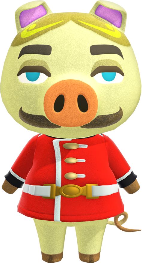 Chops is a smug pig villager in the Animal Crossing series who first appeared in Animal Crossing: New Leaf. His name comes from "pork chops," a food which is made from pigs. His Japanese name, Ton Fan, is a pun on ton, meaning "pork," and doufan the Japanese pronunciation of the former French noble title, dauphin, heir apparent to the throne. Villagers Acnh, Acnh Villagers, Birthday Personality, Animal Crossing Wiki, Libra Birthday, Black Eyebrows, Brownish Yellow, Leaf Animals, Happy Home Designer