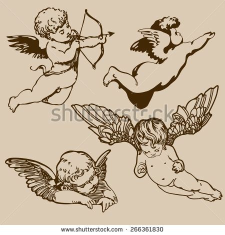 set of various angels or cupids. isolated Cupid Tattoo, Angel Vector, Cherub Tattoo, Kunst Tattoos, Angel Tattoo Designs, Angel Drawing, Cat Tattoos, Initial Tattoo, Celtic Tattoos