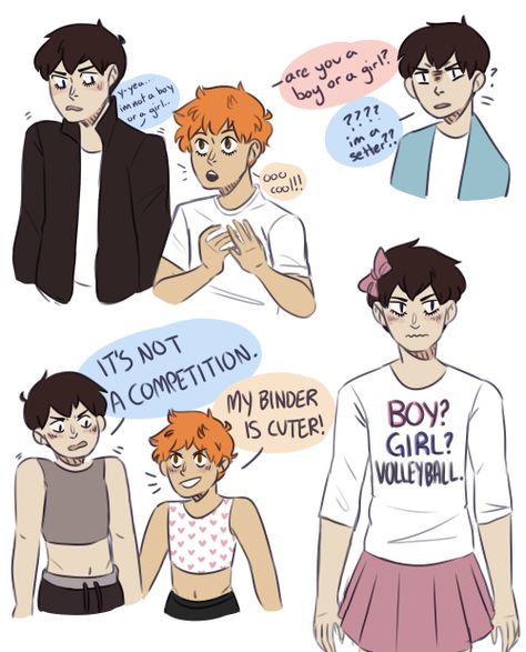 shounenkings: “ tobiokageyams: “ some dfab agender kags and dfab trans boy hinatas for shounenkings!! (feat. qp kagehina) ” Oh my god oh my god this is the CUTEST IM GONNA EXPLODE  ” Trans Starter Kit, Transgender Drawing, Trans Quotes, Queer Comics, Life Struggles, Lgbt Humor, Trans Art, Trans Boys, Lgbt Memes