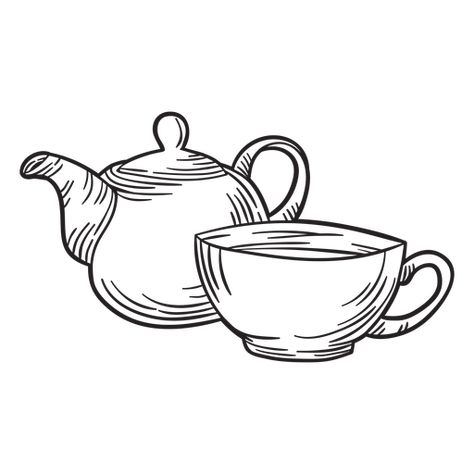 Tea Cup Drawing Simple, Simple Tea Cup Drawing, Cup Of Tea Drawing Simple, Tea Cup Outline, Cup Outline, Teacup Line Drawing, Cup Drawing, Tea Cup Drawing, Dandelion Drawing