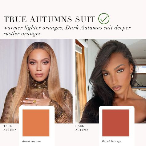 A True Autumn / Dark Autumn comparison 🤍 . #coloranalysis #colouranalysis #beyonce #jasminetookes #coloranalyst #autumnpalette #trueautumn #darkautumn True Autumn Celebrities, Dark Autumn Celebrities, Color Analysis Test, Autumn Celebrities, Autumn True, Season Analysis, Autumn Dark, Deep Autumn Color Palette, Soft Autumn Color Palette