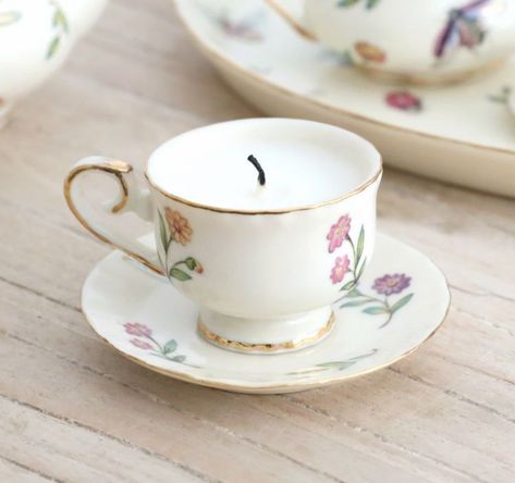 8 creative ways to repurpose old china Uses For Old China Dishes, Uses For Old Tea Cups, Old China Repurpose, Tea Cup Repurpose Vintage Teacups, Reuse Kcups, Vintage Tea Cup Candles, Elegant Cake Topper, Expensive Candles, Candles In Tea Cups Vintage Teacups