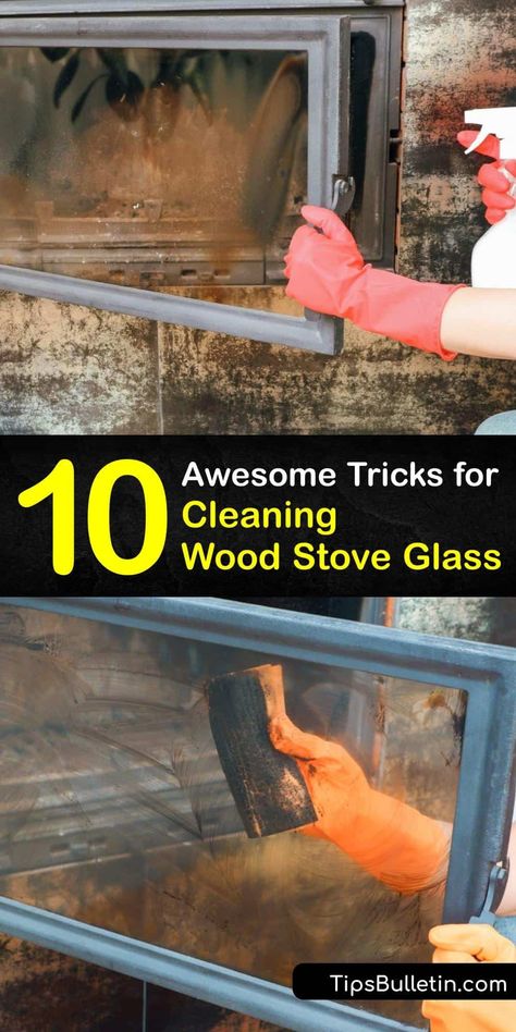 How To Clean Stove Glass Door, How To Clean Wood Stove Glass Doors, Cleaning Fireplace, Vinegar Glass Cleaner, Fireplace Glass Doors, Fireplace Glass, Diy Household Cleaners, Diy Wood Stove, Clean Fireplace