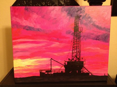 LL - Oil Rig in south Texas Oil Rig Painting, Pretty Paintings, Oil Rigs, Oil Industry, South Texas, Oil Rig, House Room, Oil And Gas, Canvas Art Painting