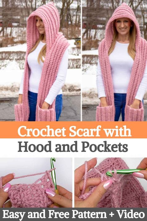 Crochet Scarf Hoodie Pattern, Scarfs Knitted, Crochet Hooded Scarf Pattern Free, Alpha Graph, Crochet Patterns Stitches, Hooded Scarf With Pockets, Scarf With Hood, Crochet Hooded Scarf Pattern, Dinosaur Patterns