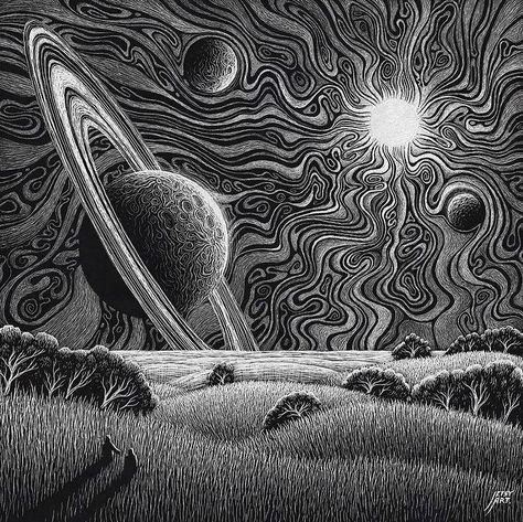 Psy Art on Twitter: "Art by Justin Estcourt… " The Sky, Planets, The Sun, Sun, Black And White, Drawings, White, Black, Instagram