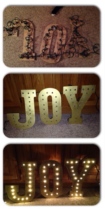 Make this beautiful light-up JOY sign in just a few minutes! sign#joy #christmas #diy Snow Letters, Diy Christmas Lights, Joy Sign, Diy Light, Joy Christmas, Gold Spray, Outdoor Christmas Lights, All I Want For Christmas, Noel Christmas