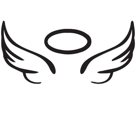 Wings And Halo Tattoo, Halo Tattoo, Wings And Halo, Halo, Angel, Vinyl, Black And White, Glass, White