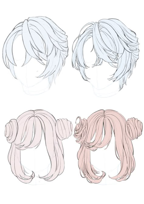 Fantasy Hair Ideas Drawing, Hair Line Art Tutorial, Wind Blowing Hair Drawing, Short Hairstyle Drawing Reference, Thick Hair Drawing, Bangs Art Reference, Manwha Hair, Hair Highlights Drawing, Windy Hair Drawing