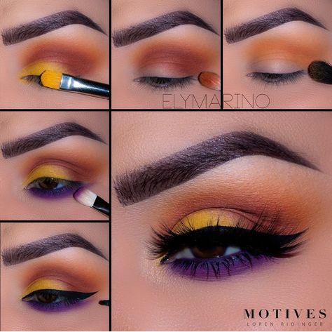 Purple yellow motives cosmetics Eyeshadow Combinations, Unique Eyeshadow, Valentine's Day Makeup, Make Up Designs, Drag Make-up, Betty Draper, Makeup Tip, Valentines Day Makeup, Ombre Lips