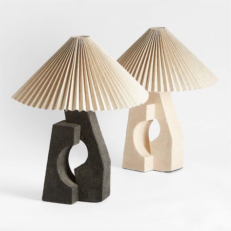 Ruins Ceramic Sculptural Table Lamp with Pleated Shade by Athena Calderone | Crate & Barrel Black Floor Mirror, Living Room Redesign, Sculptural Table, Athena Calderone, Black Wall Mirror, Wood Floor Lamp, Decorative Spheres, White Oak Wood, Crate Barrel