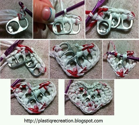 Tab heart Pop Tab Heart, Pop Top Crafts, Pop Tab Purse, Tab Art, Lon Bia, Soda Tab Crafts, Pop Can Tabs, Plastic Bag Crafts, Tab Crafts