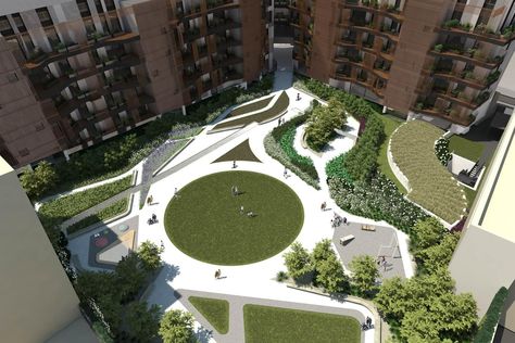 Courtyard park - Elena Stevanato Park Entrance, Small Courtyard, Block House, Park Design, Small Courtyards, Residential Complex, Parking Design, Residential Building, The Project