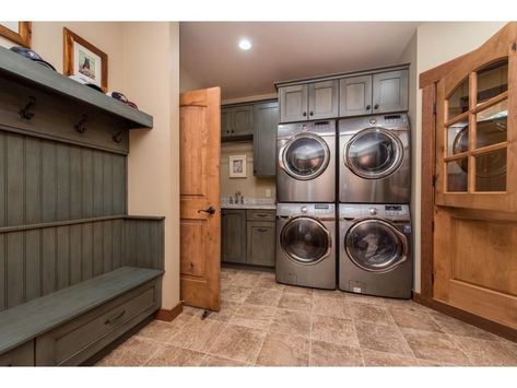 Double Washer And Dryer Laundry Room, Double Washer And Dryer, Mud Room Laundry Room Combo, Mudroom Hallway, Country Laundry Rooms, Laundry Makeover, Wash Room, Dream Laundry Room, Mansion Designs