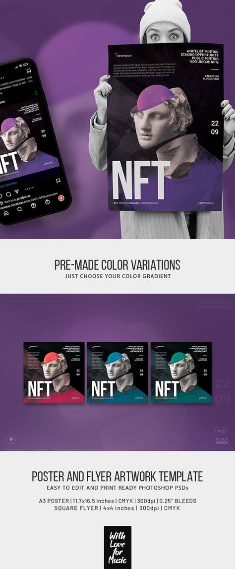 Creative artwork poster and square flyer design template for crypto blockchain, or NFT (non-fungible token) release, airdrop, or minting event. Art Event Poster, Square Flyer Design, Crypto Poster, Crypto Design, Media Branding, Artwork Poster, Conference Design, Key Visual, Insta Ideas