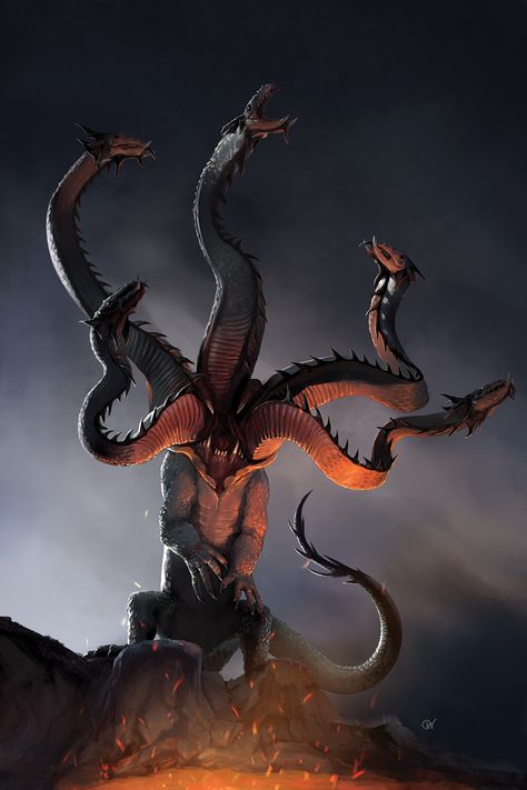 Hydra, Chris Waller on ArtStation at https://www.artstation.com/artwork/arLVJ Hydra Monster Art, Hydra Humanoid, False Hydra Dnd Art, False Hydra Art, False Hydra, Hydra Art, Monsters Mythology, Hydra Monster, Hydra Dragon