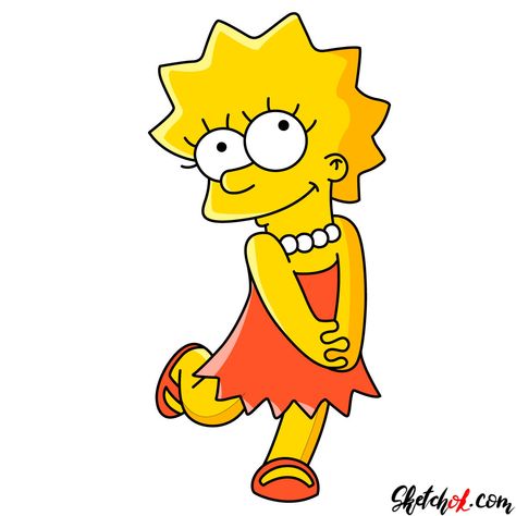 How to draw cute Lisa Simpson - Step by step drawing tutorials Simpsons Costumes, Simpson Wallpaper Iphone, Simpsons Drawings, Simpsons Characters, Gif Disney, Happy Stickers, The Simpson, Homer Simpson, Tv Characters