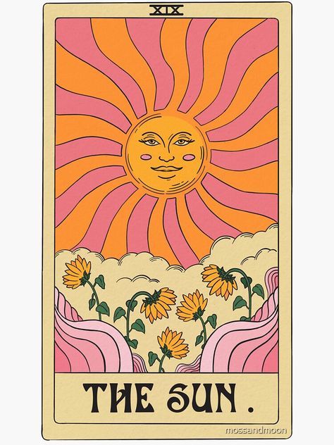 Sun Moon Poster, Tarot Card Wall Art, Sun Tarot Card Drawing, Sun Card Tarot, The Sun Tarot Card Art, Tarot Cards Sun, Tarot Cards Moon, Tarot Card Painting, Tarot Painting