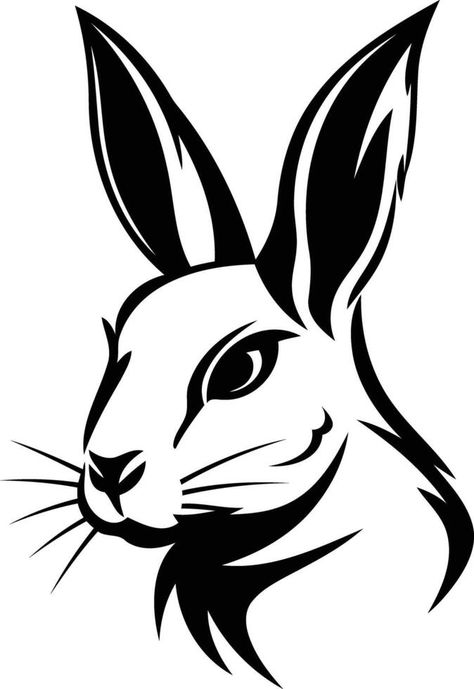 A bold, black and white illustration of a rabbit's head, perfect for tattoo designs, branding, or minimalist art Rabbit Stencil, Skull Ideas, Black And White Tattoo, Bunny Tattoo, Rabbit Tattoo, Hunny Bunny, Rabbit Head, White Illustration, White Tattoo