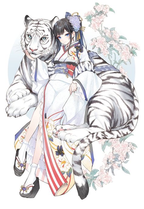 Anime Happy New Year, Anime Yukata, Female Tiger, Full Body Poses, Tiger Girl, Demi Human, Happy New Year 2022, Anime News, New Year 2022