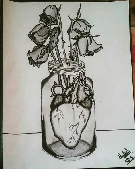 Creative heart drawing with dead flowers.... hope  Instagram: my_art_work1 Flower Anatomy Drawing, Died Flowers Drawing, Dangerous Flower Drawing, Dead Rose Drawing, Hope Art Drawing, Disguise Photography, Dead Flower Drawing, Creative Heart Drawing, Memorial Drawings