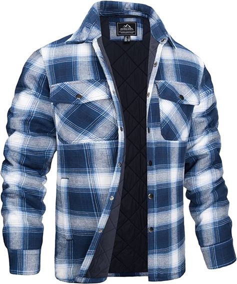 MAGCOMSEN Men's Flannel Shirt Jacket with Quilted Lined Long Sleeve Plaid Coat Button Down Thick Outwear Winter at Amazon Men’s Clothing store Winter Fashion Jackets, Check Shirt Man, Thermal Jacket, Flannel Fashion, Elegant Blazers, Checked Jacket, Spring Jackets, Warm Jacket, Plaid Jacket