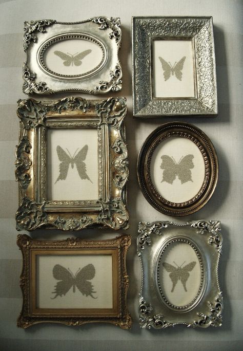 photo Silver Picture Frames On Wall, Beautiful Picture Frames, Fancy Picture Frames, Butterfly In Frame, Simple Butterflies, Framed Silhouettes, Picture Frame Ideas, Fancy Frames, Classic Picture Frames