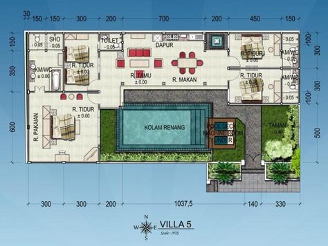 Bali House Floor Plans, Bali Villa Plans House Design, 3 Bedroom Bali Villa Floor Plans, Bali House Plans Layout, Villa Layout Plan Design, Small Villa With Pool Floor Plan, Modern Villa Design Plan Layout, Bali Style Home House Plans, Bali Villa Floorplan