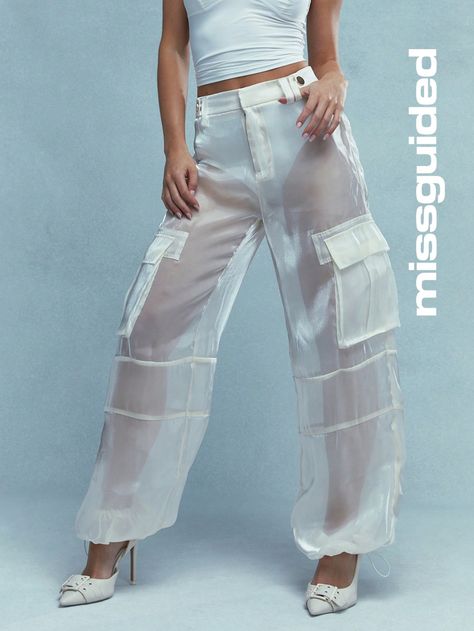 White Casual Collar  Woven Fabric Plain Jogger Embellished Non-Stretch  Women Clothing Pants White, White Casual, Pocket Detail, Cargo Pants, Women Clothing, Woven Fabric, Textiles, Collar, Clothes For Women