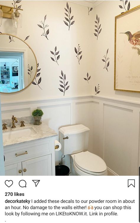 Bathroom Stencil, Half Bathroom Decor, Powder Room Wallpaper, Creative Wall Painting, Bathroom Decals, Bathroom Accent Wall, Wall Painting Techniques, Powder Room Decor, Bathroom Accents