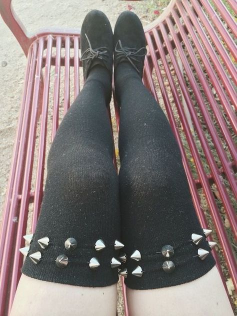 Studs Clothes, Studded Leggings, Knee Highs, Long Socks, Knee Socks, Glam Rock, Grunge Style, Pastel Goth, Dream Clothes