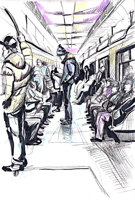 Metro Moscows Transport Art Gcse, Metro Drawing, Metro Sketch, Metro Art, Basic Sketching, Train Drawing, Human Sketch, Human Figure Sketches, Perspective Drawing Architecture