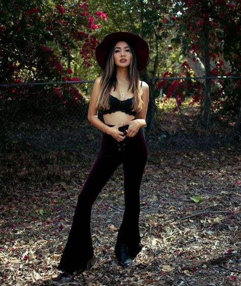 @megancarlos in our velvet lace up bells in wine 🤩 🍷 Free Domestic Shipping with cod Velvet Flare Pants Outfit, Velvet Bell Bottoms, Corset Leggings, Sleeved Velvet Dress, Velvet Flare Pants, Velvet Flares, Velvet Shorts, Festival Clothing, Velvet Lace