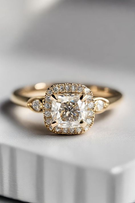 Cushion halo engagement ring