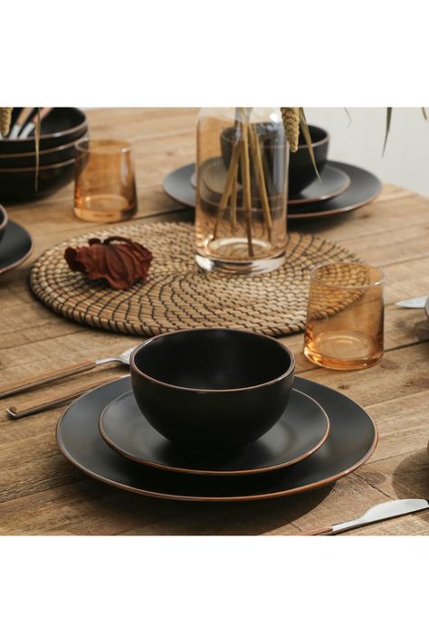 Elevate your dining experience with the sophisticated Stone Lain Brasa 16-Piece Dinnerware Set in stunning black stoneware. 🍽️ This set includes dinner plates, salad plates, bowls, and mugs, all designed to add a touch of elegance to your table setting. The durable and stylish stoneware construction ensures long-lasting use and easy maintenance. ✨ As an Amazon affiliate, I earn from qualifying purchases. #DinnerwareSet #Stoneware #BlackDishes #TableSetting #KitchenEssentials Black Dishes Table Setting, Black Dishes, Plates And Bowls Set, Black Table, Dish Sets, Kitchen Styling, Dinnerware Set, Salad Plates, Kitchen Essentials