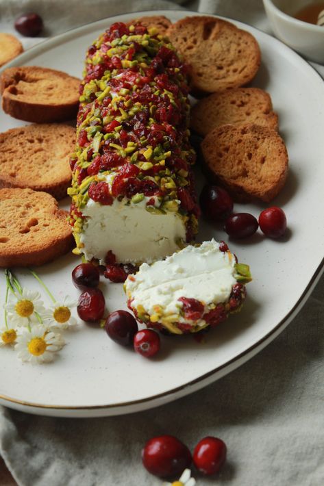 Cranberry goat cheese log is a beautiful appetizer yet a simple festive appetizer! It takes only 10 minutes to make! Cranberry Pistachio Goat Cheese Log, Pistachio Goat Cheese, Friendsgiving 2023, Cranberry Goat Cheese, Goat Cheese Log, Cranberry Appetizer, Holiday Cheese Boards, Food Canning, Goat Cheese Appetizer